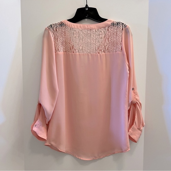 Candie’s Lace Back Blouse- Blush Pink - Picture 2 of 9